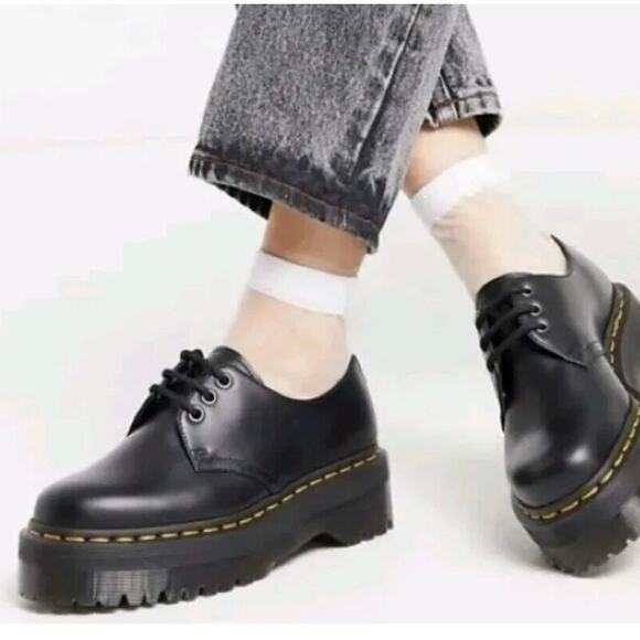 Dr. Martens 1461 Quad Platform Retro Black Smooth Shoes Size 9 New Without Box - Picture 7 of 8